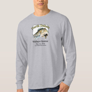 Custom Lake and Date North Dakota Walleye Opener T-Shirt