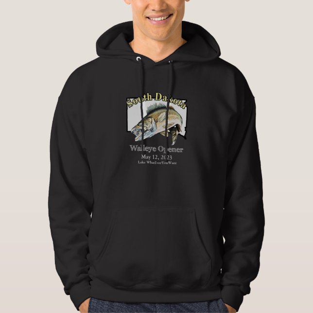 Custom Lake and Date South Dakota Walleye Opener Hoodie (Vorderseite)