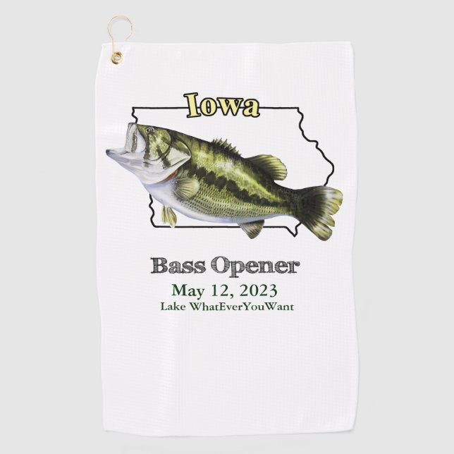 Custom Lake/Date Iowa Bass Opener Handtuch (Vorderseite)