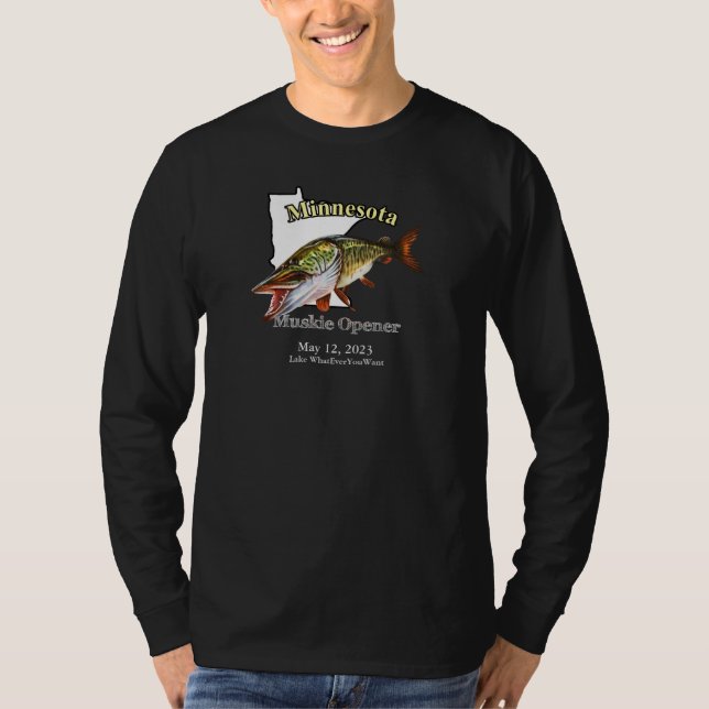 Custom Lake/Date Minnesota Muskie Opener Dark T-Shirt (Vorderseite)