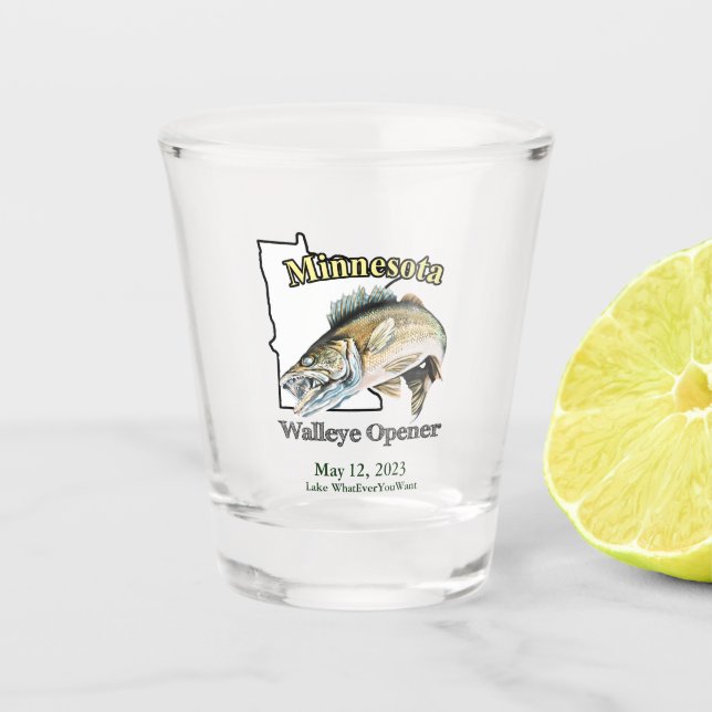 Custom Lake/Date Minnesota Walleye Opener Schnapsglas (Vorderseite)