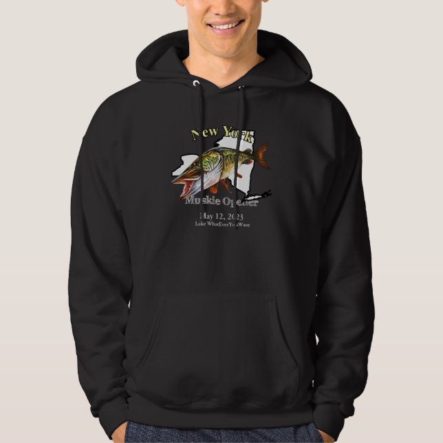 Custom Lake/Date New York Muskie Opener Dark Hoodie (Vorderseite)