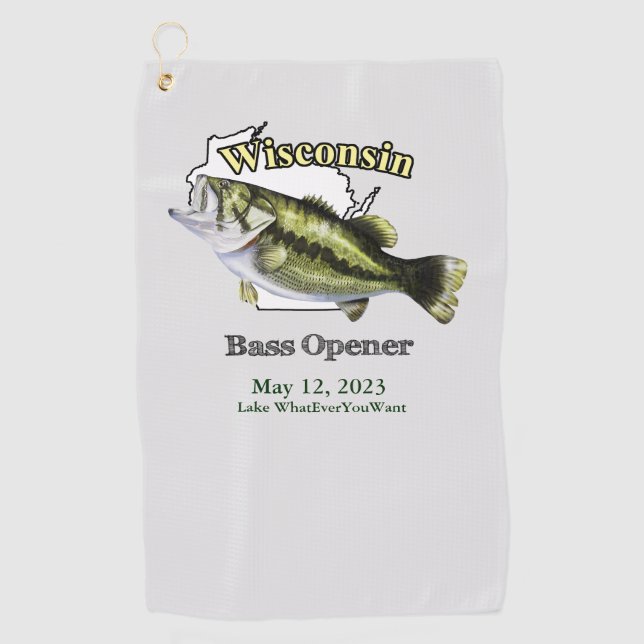 Custom Lake/Date Wisconsin Bass Opener Handtuch (Vorderseite)