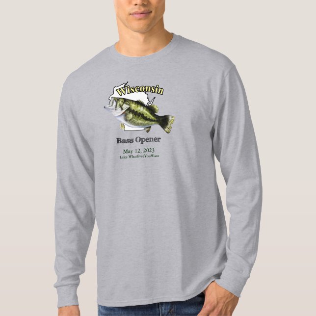 Custom Lake/Date Wisconsin Bass Opener Light T-Shirt (Vorderseite)
