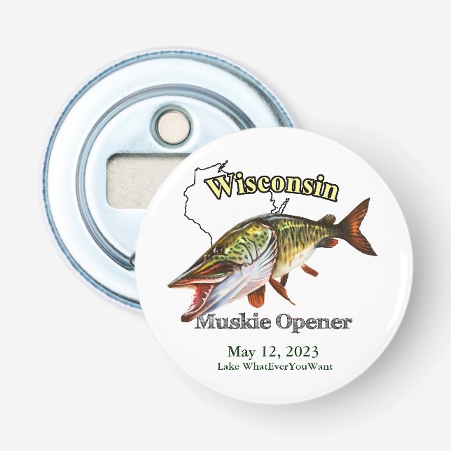 Custom Lake/Date Wisconsin Muskie Opener Flaschenöffner (Vorderseite)