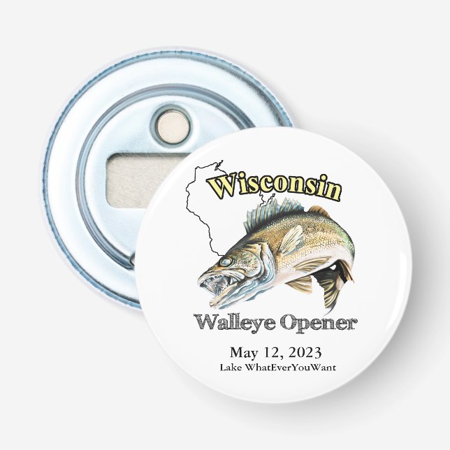 Custom Lake/Date Wisconsin Walleye Opener Flaschenöffner (Vorderseite)