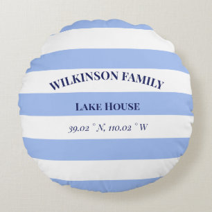 Custom Lake House Blue Stripes Rundes Kissen