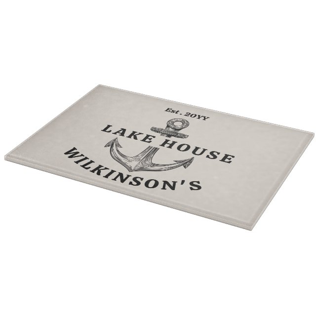 Custom Lake House Cutting Board mit Anchor Design Schneidebrett (Ecke)
