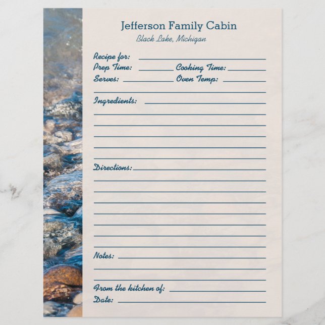 Custom Lake House Rezept Page (Vorderseite)