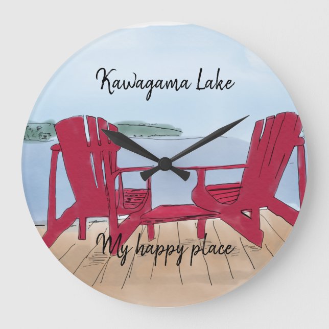 Custom Lake View ""Mein glücklicher Ort Große Wanduhr (Vorderseite)