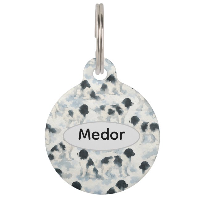 Custom Landseer Newfoundland dog watercolor  Haustiermarke (Vorderseite)