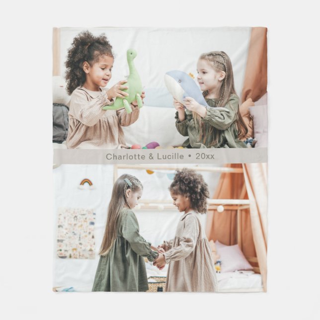 Custom Large Photos Kids Friends Siblings Names Fleecedecke (Vorderseite)