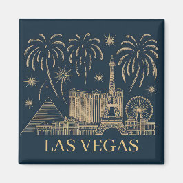 Custom Las Vegas Skyline Gold Line Art Vintag Magnet