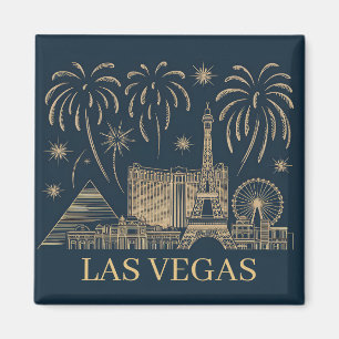 Custom Las Vegas Skyline Gold Line Art Vintag Magnet