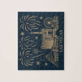 Custom Las Vegas Skyline Gold Line Art Vintag Puzzle