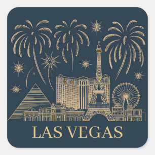 Custom Las Vegas Skyline Gold Line Art Vintag Quadratischer Aufkleber