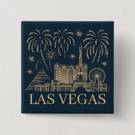 Custom Las Vegas Skyline Gold Line Art Vintage Button