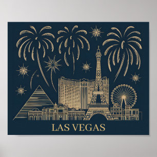 Custom Las Vegas Skyline Gold Line Kunst-Reise Poster