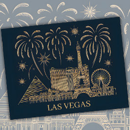 Custom Las Vegas Skyline Gold Line Kunst-Reise Postkarte