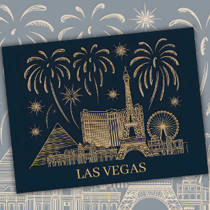 Custom Las Vegas Skyline Gold Line Kunst-Reise Postkarte