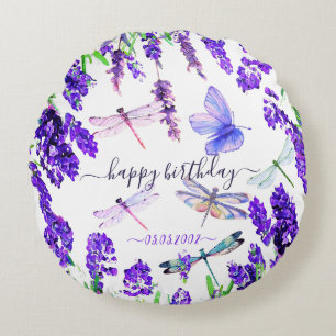 Custom Lavendel Dragonfly Shabby Chic Boho Style Rundes Kissen