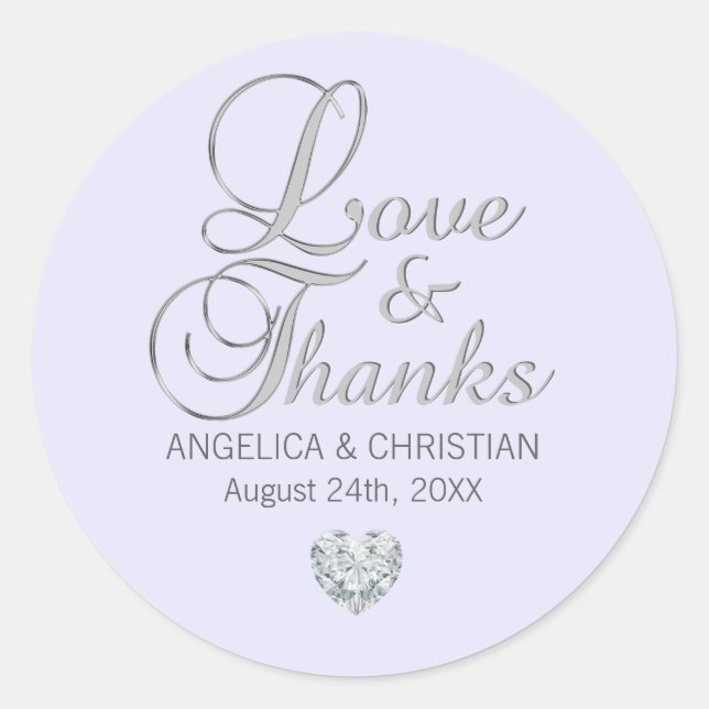 Custom Lavender Heart Wedding Liebe & Danke Runder Aufkleber