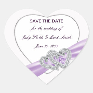 Custom Lavender Hearts Save the Date Stickers