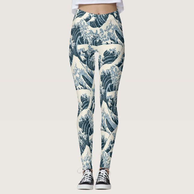 Custom Leggings - Hokusais Welle (Vorderseite)