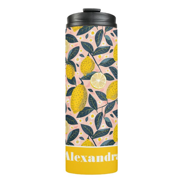 Custom Lemon Pattern Water Bottle with Name Thermosbecher (Vorderseite)