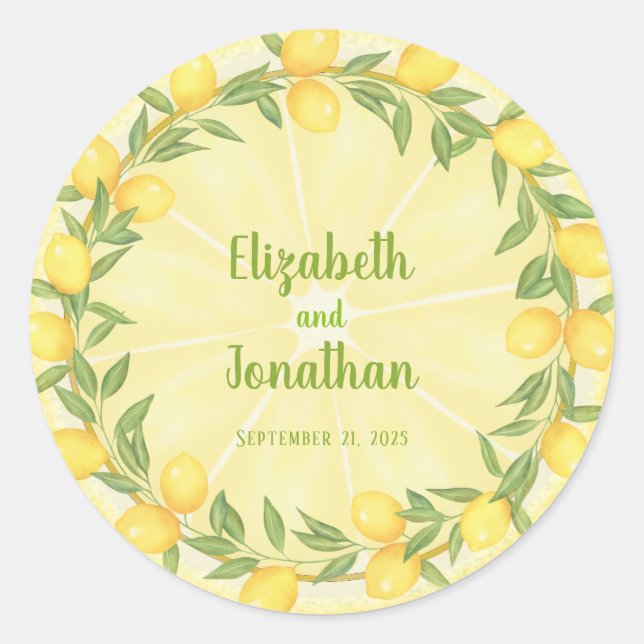 Custom Lemon Slice and Kranz Wedding Stickers (Vorderseite)