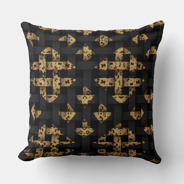 Custom Leopard Black Lattice Woven Diamond Pillow Kissen (Vorderseite)