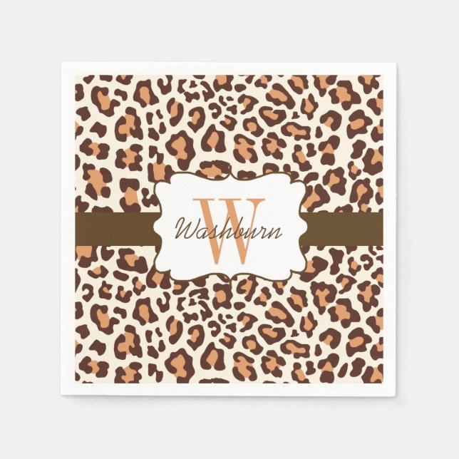 Custom Leopard Brown Tan Creme Cocktail Napkin Serviette (Vorderseite)