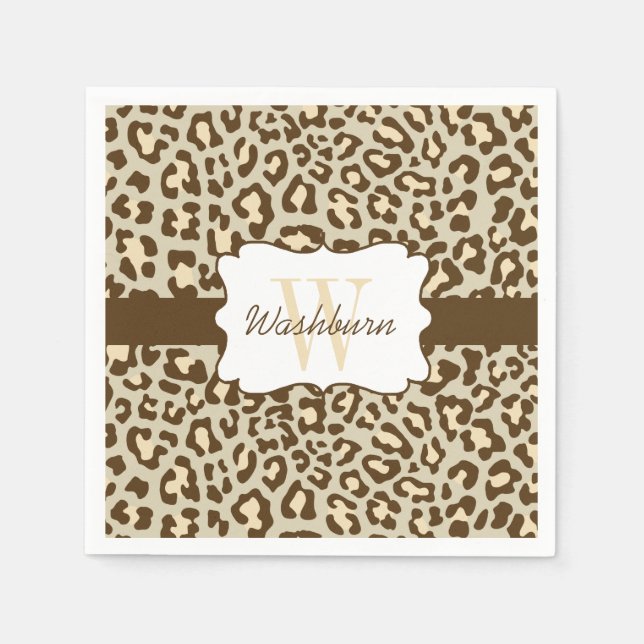 Custom Leopard Brown Tan Peach Cocktail Napkin Serviette (Vorderseite)