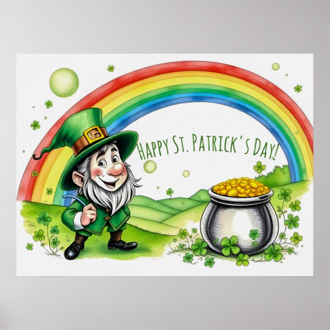 Custom Leprechaun Gnome St. Patrick's Day Shamrock Poster (Vorne)