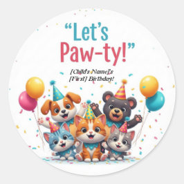 Custom "Let's Paw-ty!" Tierfreunde Kinder Runder Aufkleber