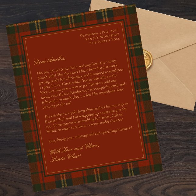 Custom Letter from Santa for Kids Christmas Plaid (Von Creator hochgeladen)