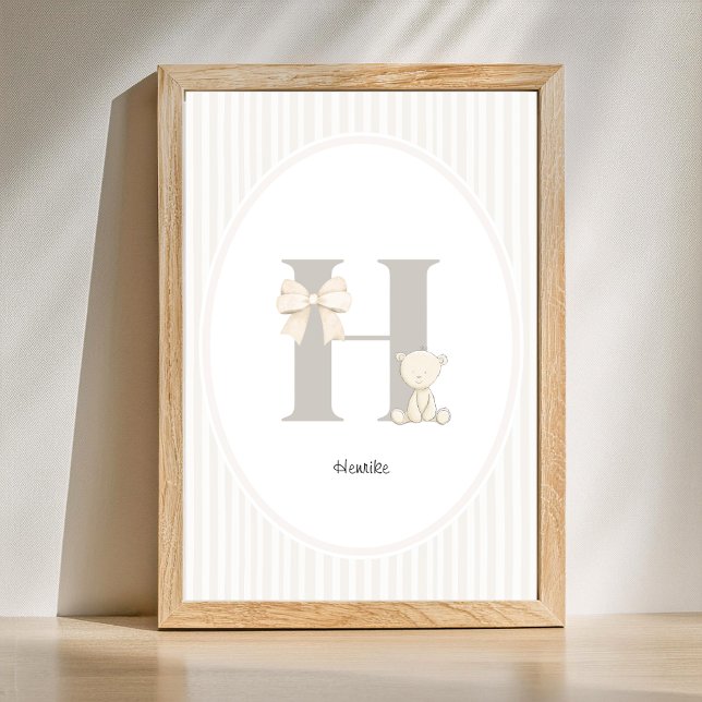 Custom Letter H Nursery Wall Art - Baby Name. Prin Poster (Letter H Nursery Wall Art - Custom Baby Name Print)