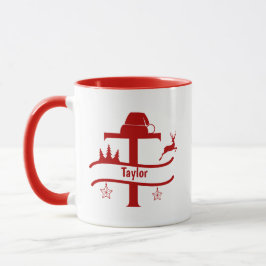 Custom Letter T Name Christmas Monogram Tasse