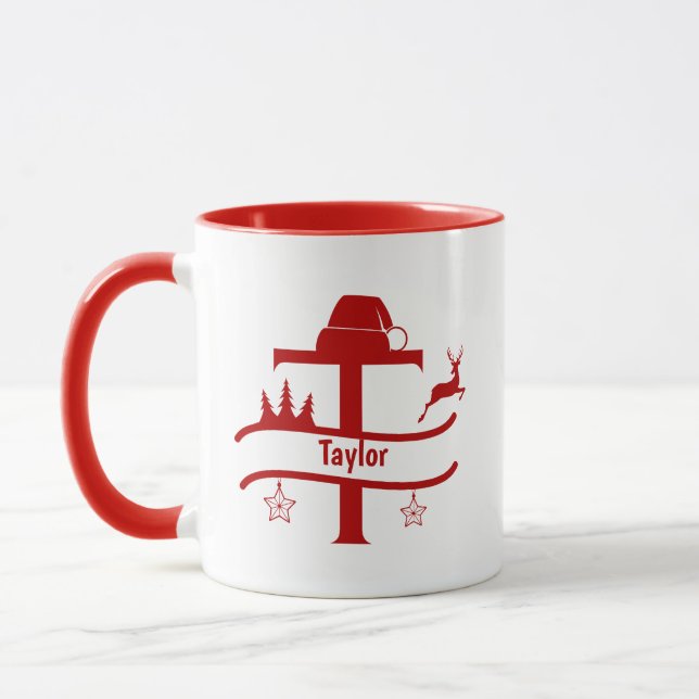Custom Letter T Name Christmas Monogram Tasse (Links)