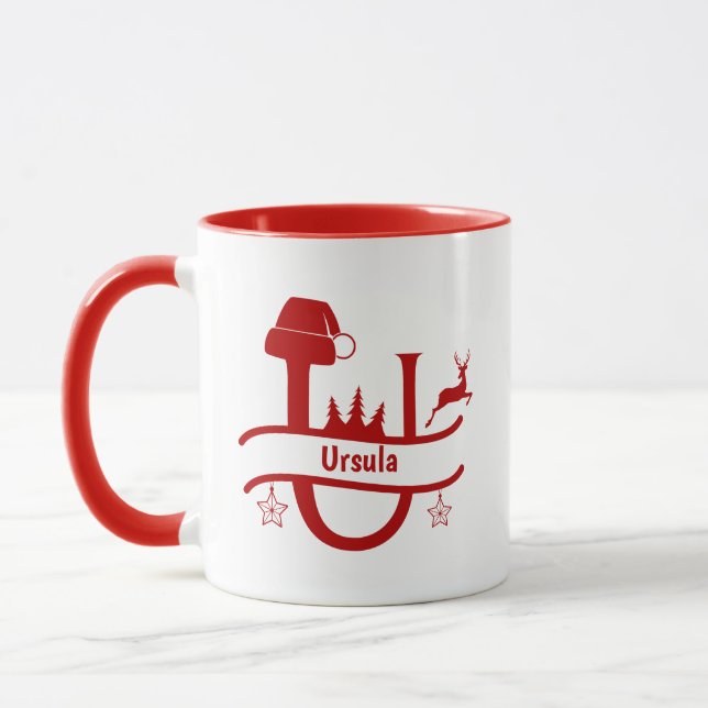 Custom Letter U Name Christmas Monogram Tasse (Links)