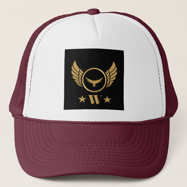 Custom Letter W Logo Monogram Gold Eagle Wings Cap Truckerkappe (Vorderseite)
