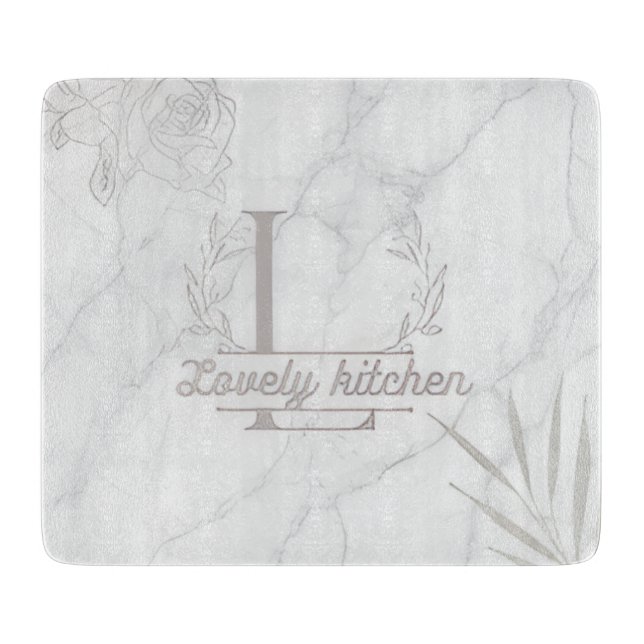 Custom Letter White and Gray Marble Cutting Board Schneidebrett (Vorderseite)