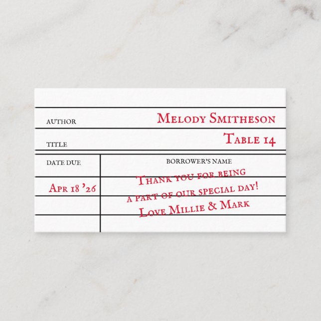 Custom Library Checkout Card Table Numbers Treuekarte (Vorderseite)