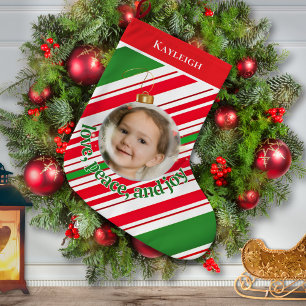 Custom Liebe Peace Joy Foto Großer Weihnachtsstrumpf