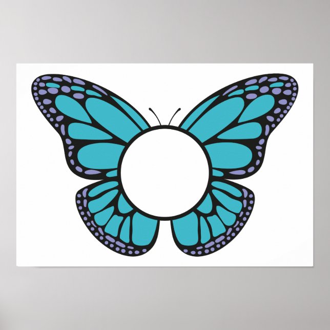 Custom Light Blue Butterfly Round Monogram Poster (Vorne)