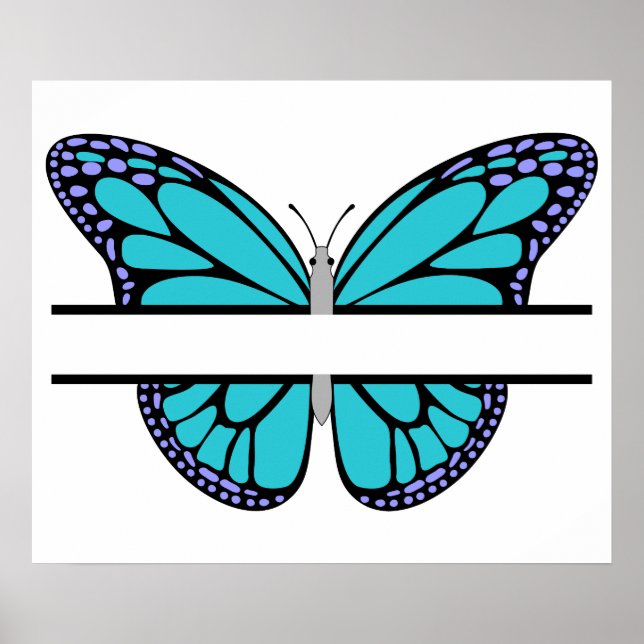 Custom Light Blue Butterfly Split Monogram Poster (Vorne)