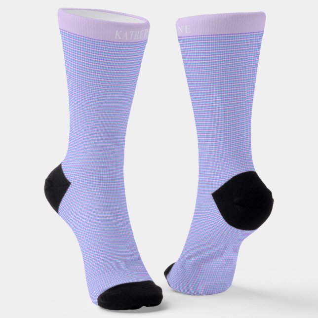 Custom Light Blue Pink Purple Checkered Pattern Socken (Gewinkelt)