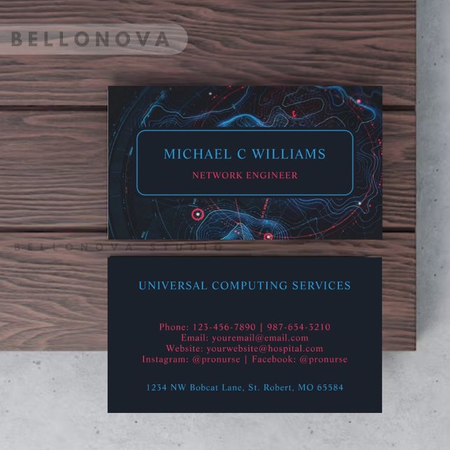 Custom Light Dark Navy Blue Red Circuit Visitenkarte (Custom Light Dark Navy Blue Red Circuit Business Card)