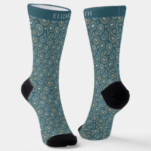 Custom Light Dunkel Aquamarin Green Paisley Muster Socken