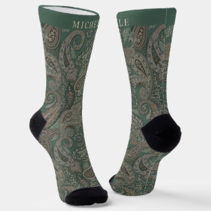 Custom Light Dunkel Green Grey Paisley Pattern Socken